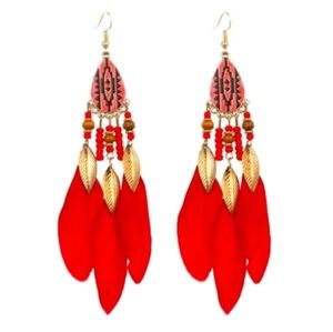 NEW! Bohemian Red Feather Earrings MAKE AN OFFER!!!